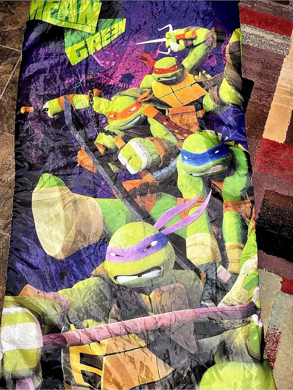 Nickelodeon Teenage Mutant Ninja Turtles Kids Sleeping Bag Purple & Green-Nice!!